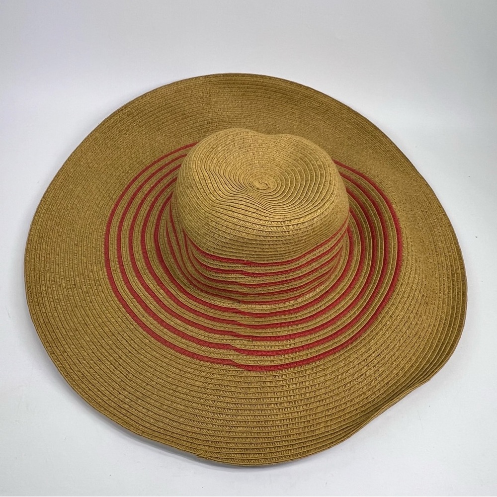 J. Crew Tan and Red Striped Wide Brim Hat Beach Floppy Hat Preppy Old Money Pool